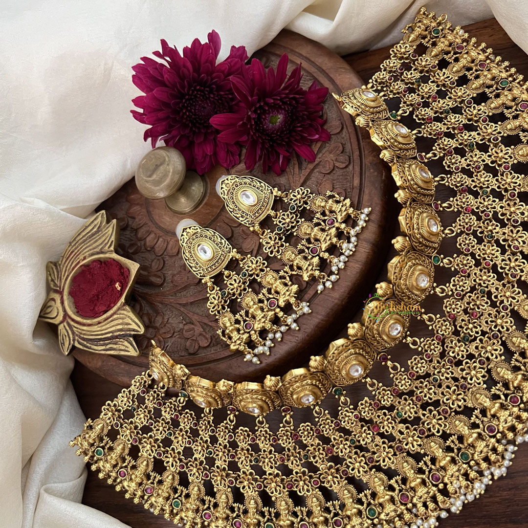 Vriksham Bridal Kundan Work Lakshmi High Neck Choker-Pearl-G18907