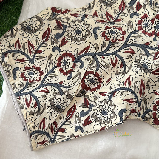 Premium Kalamkari Readymade Blouse -Kalamkari Print -Cream-VS3807