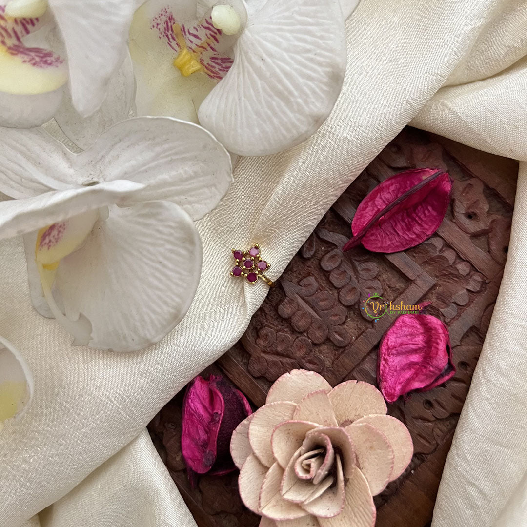 Vriksham Elegant Leaf Motif Red Stone Press Naths/Nose Pin-G19788