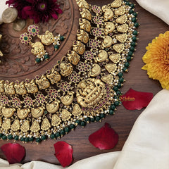 Vriksham Antique Gold Polish Peacock Lakshmi High Neck Choker-Green Bead-Pearl-G18913