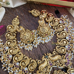 Premium Gold Look Alike Peacock Neckpiece-Rice Pearl-G15241