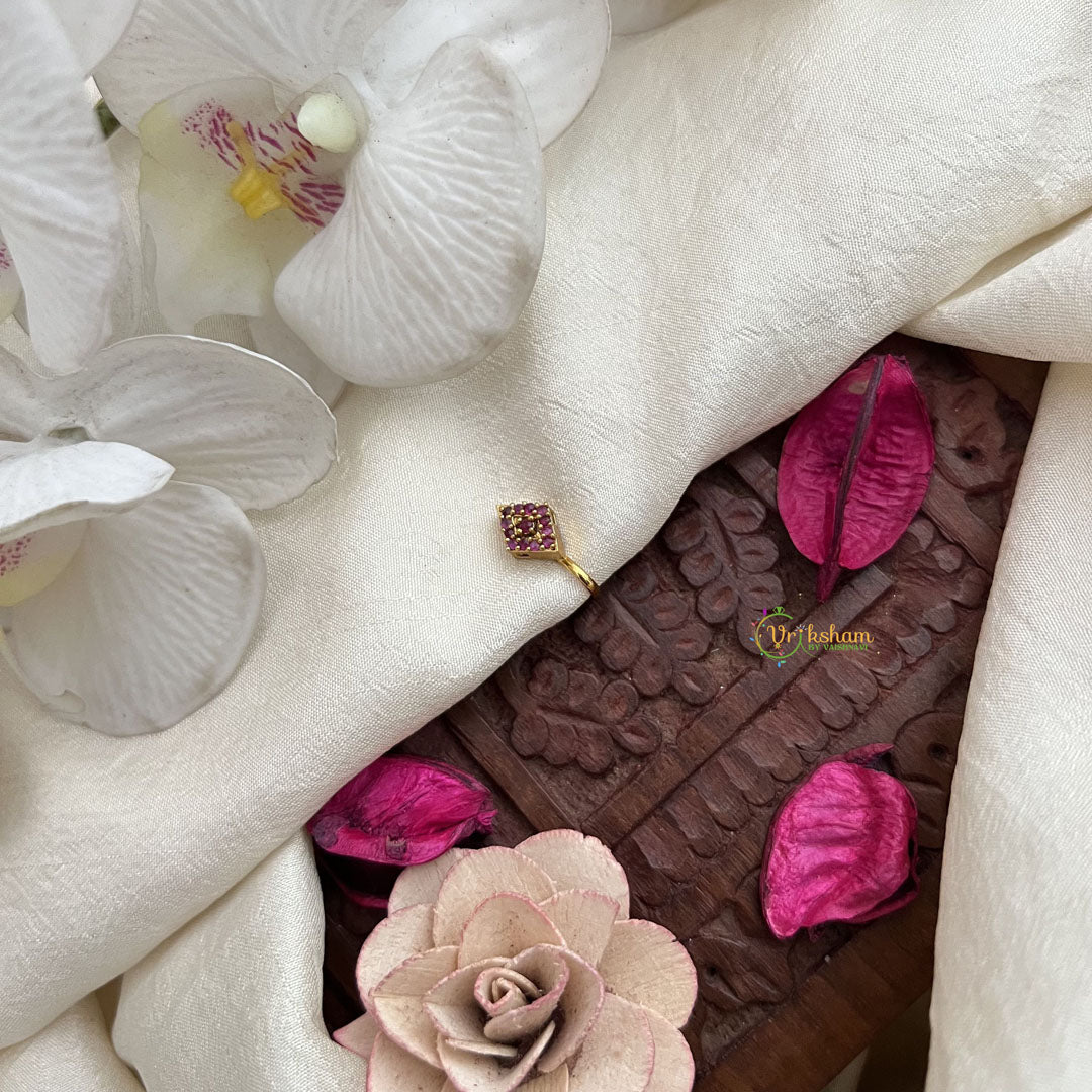 Vriksham Regal Square Nath Red Gemstone & Pearl Press Naths/Nose Pin-G19773