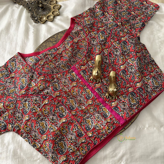 Premium Kalamkari Readymade Blouse -Kalamkari Print -Red-VS3812