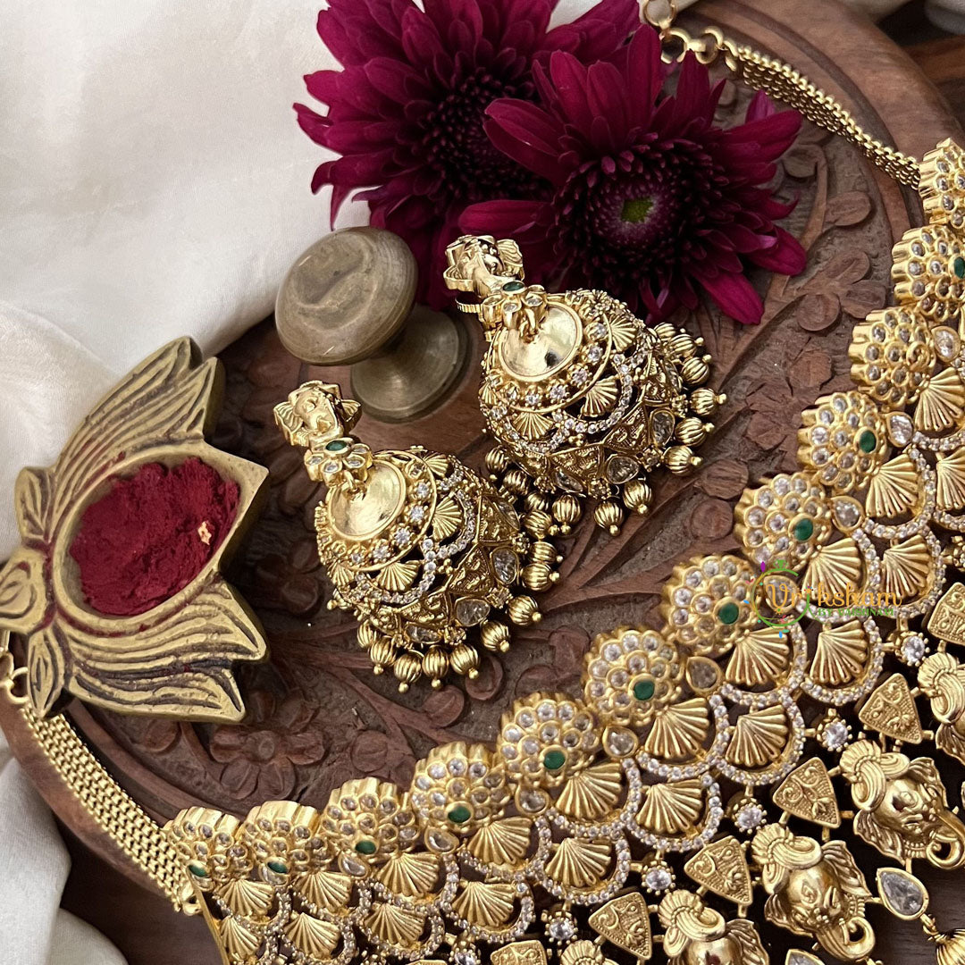 Vriksham Intricate Design AD Stone Traditional Indian High Neck-Gold Bead-G18908