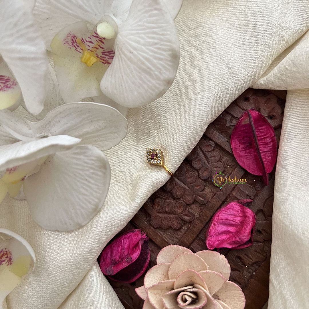 Vriksham Regal Square Nath Red White Gemstone & Pearl Press Naths/Nose Pin-G19772