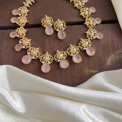 Premium Pastel Pink AD Stone Lakshmi Neckpiece-Tear Drop-G14542