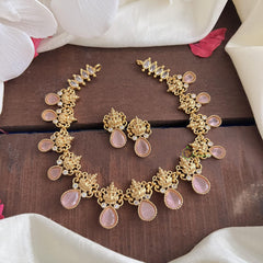 Premium Pastel Pink AD Stone Lakshmi Neckpiece-Tear Drop-G14542