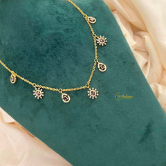 Vriksham CZ Sunburst Charm & Teardrop Drops With Matching Studs Pendant Chain-Purple-G21822