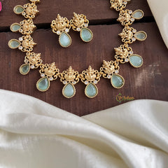 Premium Aqua Green AD Stone Lakshmi Neckpiece-Tear Drop-G14541