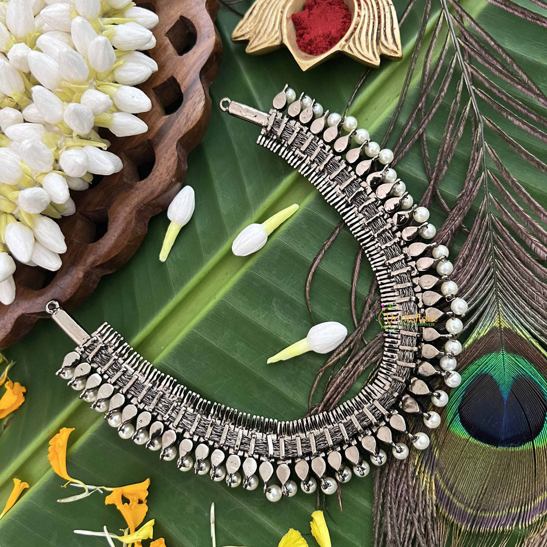 Vriksham Royal Radiances Statement Precious Kemp With Pearl Choker Neckpiece-Red Green-G20472
