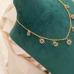 Vriksham CZ Sunburst Charm & Teardrop Drops With Matching Studs Pendant Chain-Purple-G21822