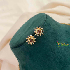 Vriksham CZ Sunburst Charm & Teardrop Drops With Matching Studs Pendant Chain-Purple-G21822