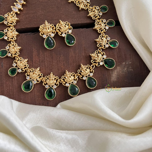 Premium Green AD Stone Lakshmi Neckpiece-Tear Drop-G14538