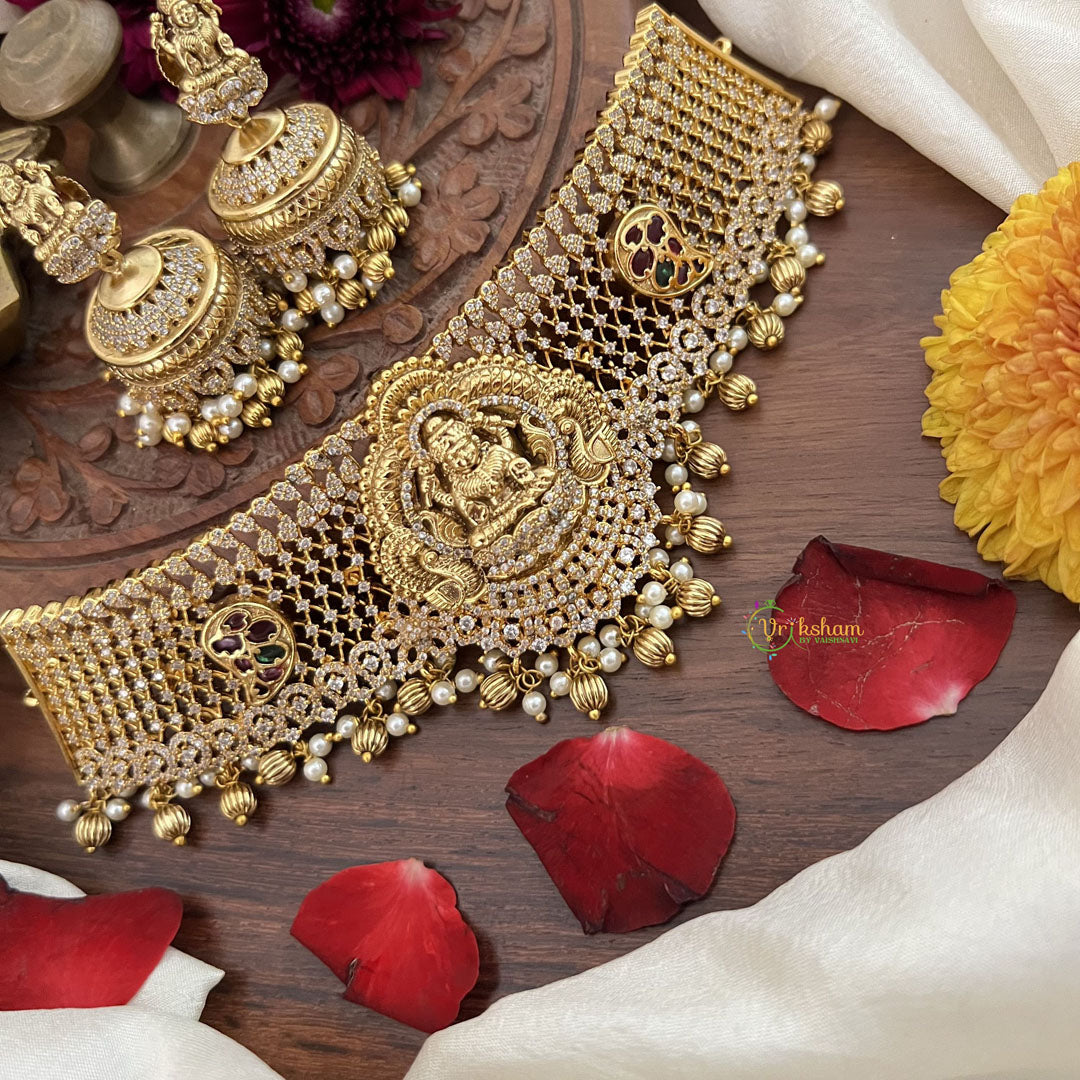 Vriksham Traditional AD Stone Lakshmi High Neck Choker-Pearl-G18904