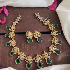 Premium Green AD Stone Lakshmi Neckpiece-Tear Drop-G14538