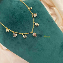 Vriksham Multi Color CZ Sunburst Charm & Teardrop Drops With Matching Studs Pendant Chain-G21823