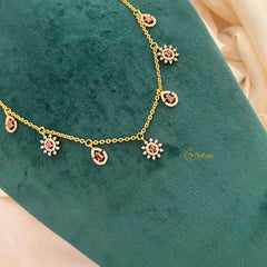 Vriksham CZ Sunburst Charm & Teardrop Drops With Matching Studs Pendant Chain-Red-G21821