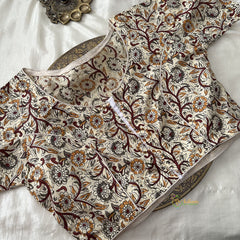 Premium Kalamkari Readymade Blouse -Kalamkari Print -Cream Mustard Maroon-VS3801