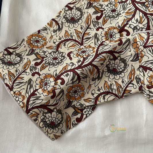 Premium Kalamkari Readymade Blouse -Kalamkari Print -Cream Mustard Maroon-VS3801