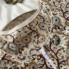 Premium Kalamkari Readymade Blouse -Kalamkari Print -Cream Mustard Maroon-VS3801