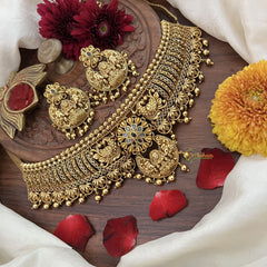 Vriksham Gold Plated South Indian Lakshmi Design Stone High Neck-Gold Bead-G18910