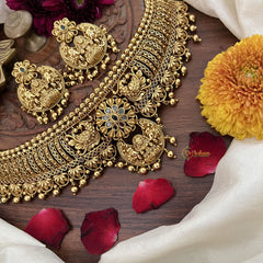Vriksham Gold Plated South Indian Lakshmi Design Stone High Neck-Gold Bead-G18910