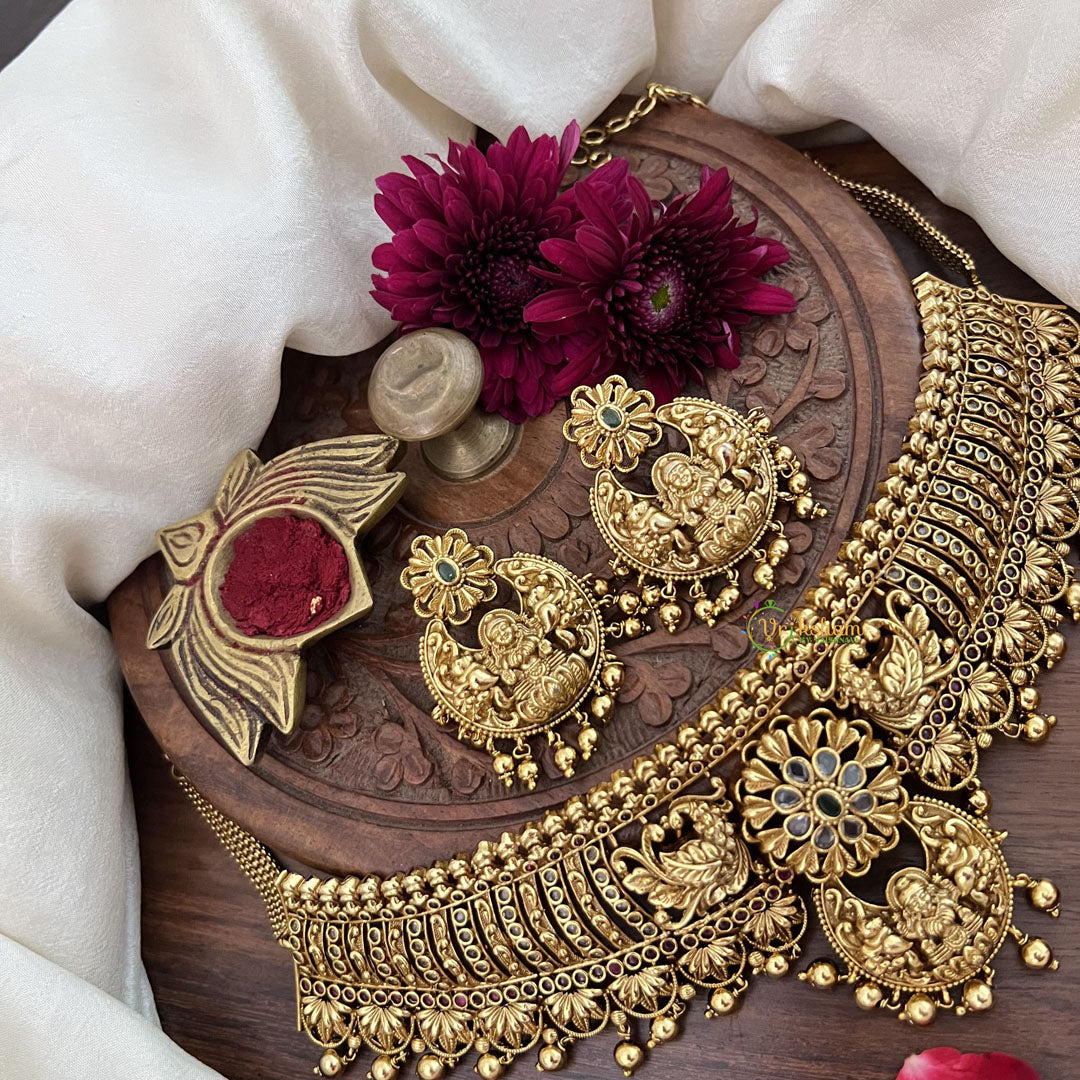 Vriksham Gold Plated South Indian Lakshmi Design Stone High Neck-Gold Bead-G18910