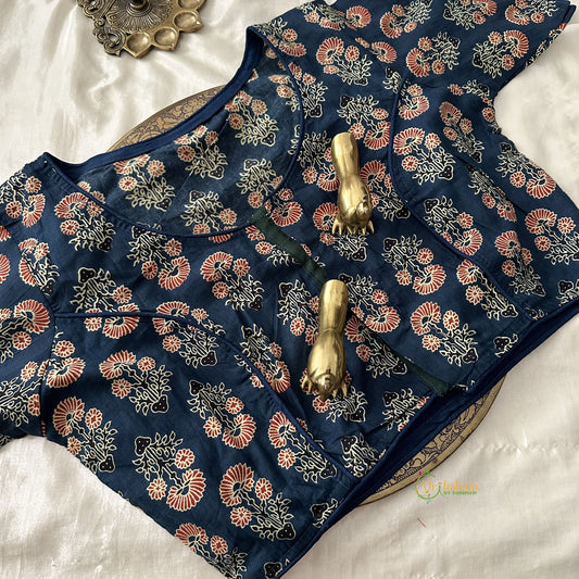 Premium Kalamkari Readymade Blouse -Kalamkari Print -Royal Blue Red-VS3805