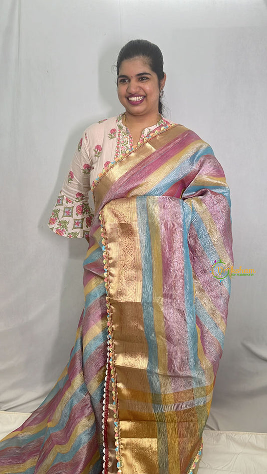 Multicolor Crush Organza Saree-Handloom-VS3453