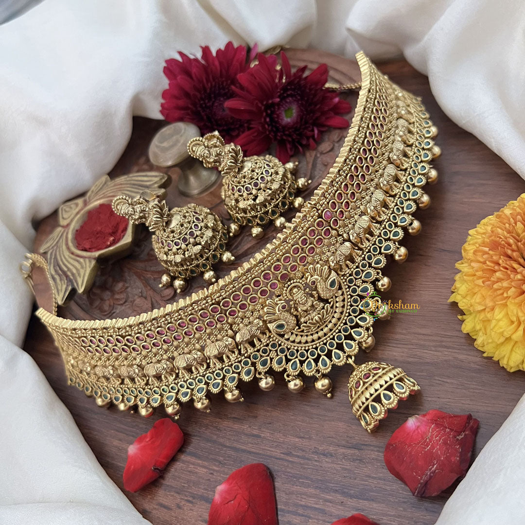 Vriksham Traditional Lakshmi With Elephant Style High Neck Choker-Gold Bead-G18905
