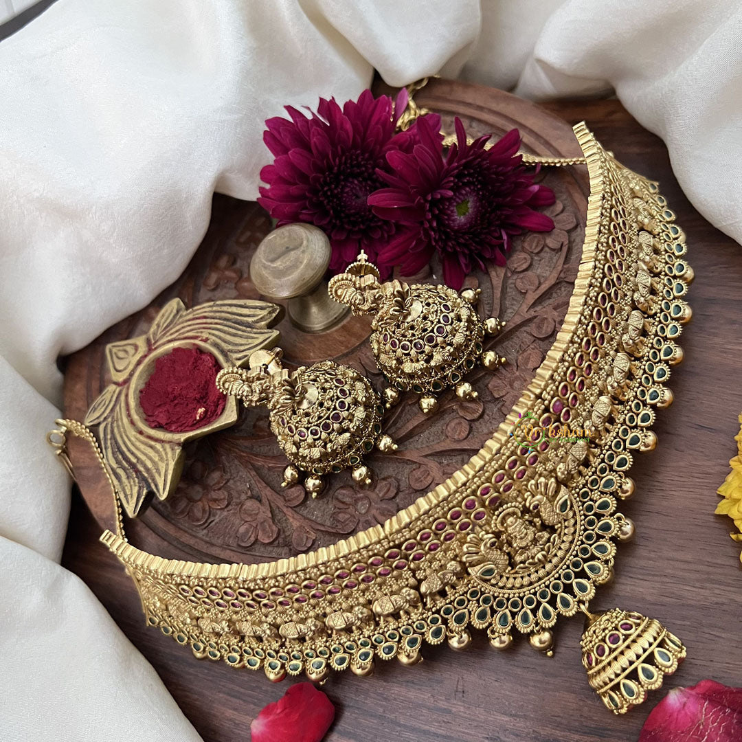 Vriksham Traditional Lakshmi With Elephant Style High Neck Choker-Gold Bead-G18905