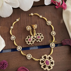 Simple AD Stone Flower Pendant Neckpiece-Red-G14603