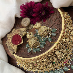 Vriksham Unique Lakshmi With Peacock Style High Neck Choker-Aqua Green Bead-G18906