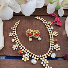 Elegant AD Stone Neckpiece-Coral-G14614