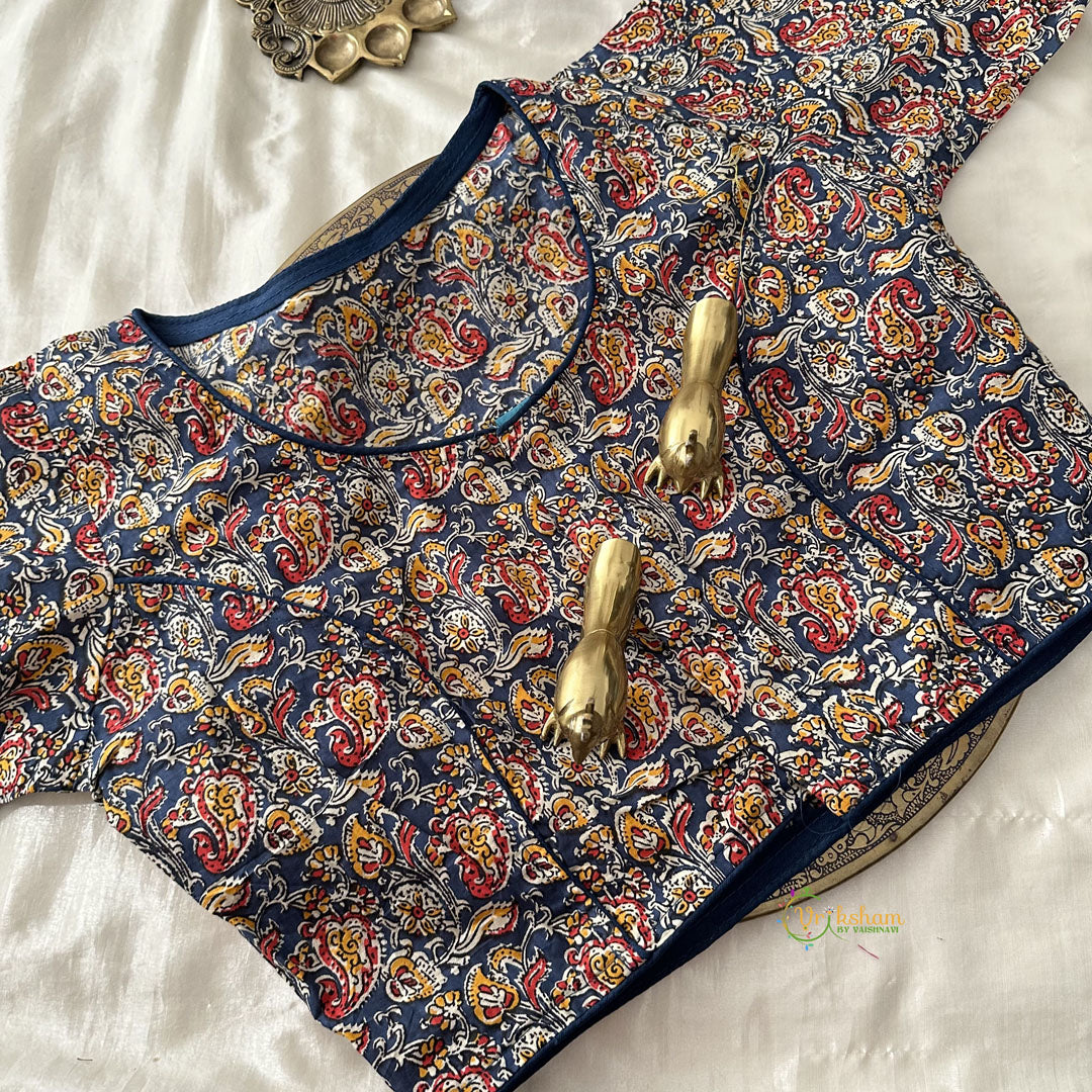 Premium Kalamkari Readymade Blouse -Kalamkari Print -Royal Blue-VS3808