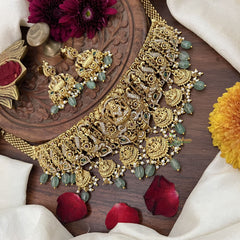 Vriksham Traditional Temple Designs Lakshmi High Neck Choker-Green Bead-G18903