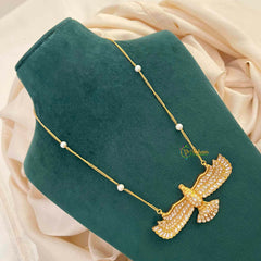 Vriksham Modern GandaBenda Bird Necklace With Delicate Pearl Chain Pendant Necklace-J4209