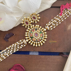 Pearl Layered Navrathna AD Stone Choker-G14537