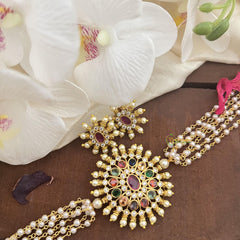 Pearl Layered Navrathna AD Stone Choker-G14537