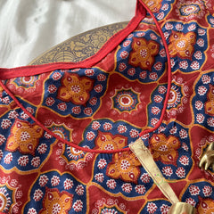 Premium Kalamkari Readymade Blouse -Kalamkari Print -Red Blue Mustard-VS3798