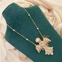 Vriksham White Winged Heritage GandaBenda Kundan Jadau With Delicate Pearl Chain Pendant Necklace-J4214