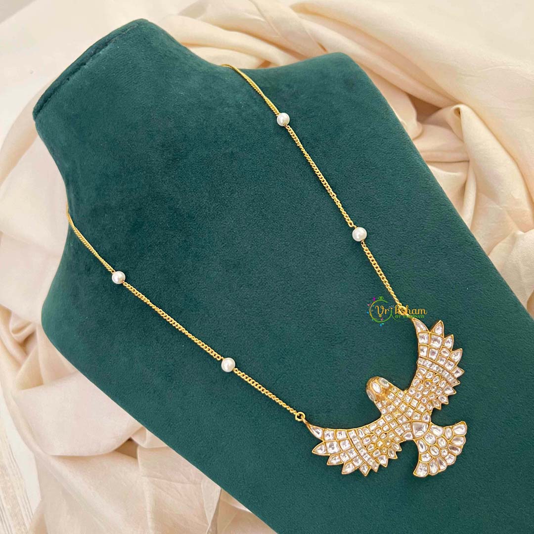 Vriksham Handcrafted White Stone Garudbenda Eagle With Pearl Accents Pendant Necklace-J4205