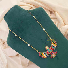 Vriksham Handcrafted Multi Color Stone Garudbenda Eagle With Pearl Accents Pendant Necklace-J4206