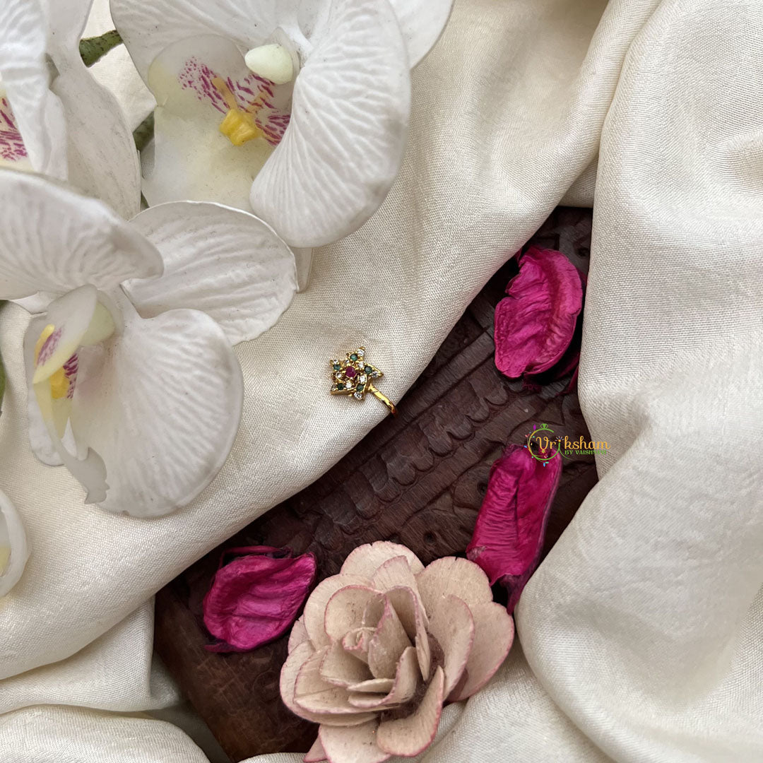 Vriksham Traditional Star Nath Red White & Green Stone Press Naths/Nose Pin-G19804