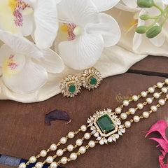 Trendy 3 Layer Green AD Stone Choker-G14617