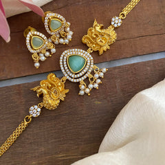 Stylish AD Stone Peacock Choker-Aqua Green-G12915