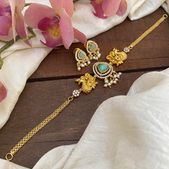 Stylish AD Stone Peacock Choker-Aqua Green-G12915