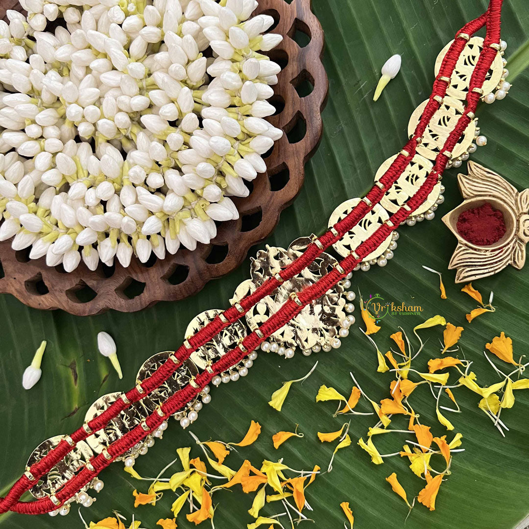 Vriksham Dual Peacock & Floral Precious Kemp Hipbelt-Pearl-Red Green & White-G20491