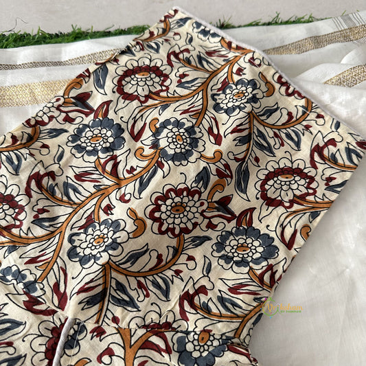 Premium Kalamkari Readymade Blouse -Kalamkari Print -Cream Grey Maroon-VS3799