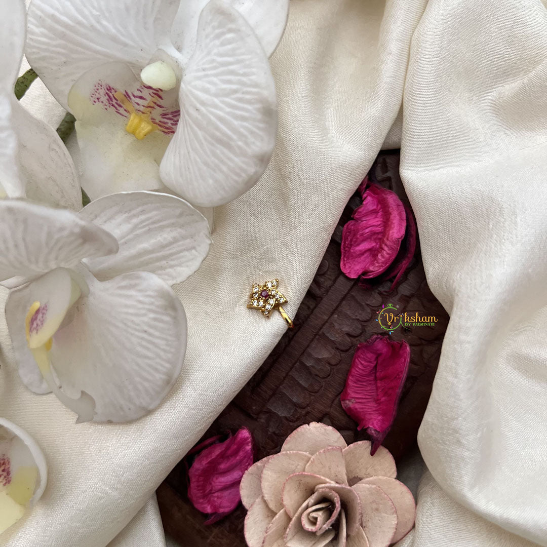 Vriksham Traditional Star Nath Red White Stone Press Naths/Nose Pin-G19805